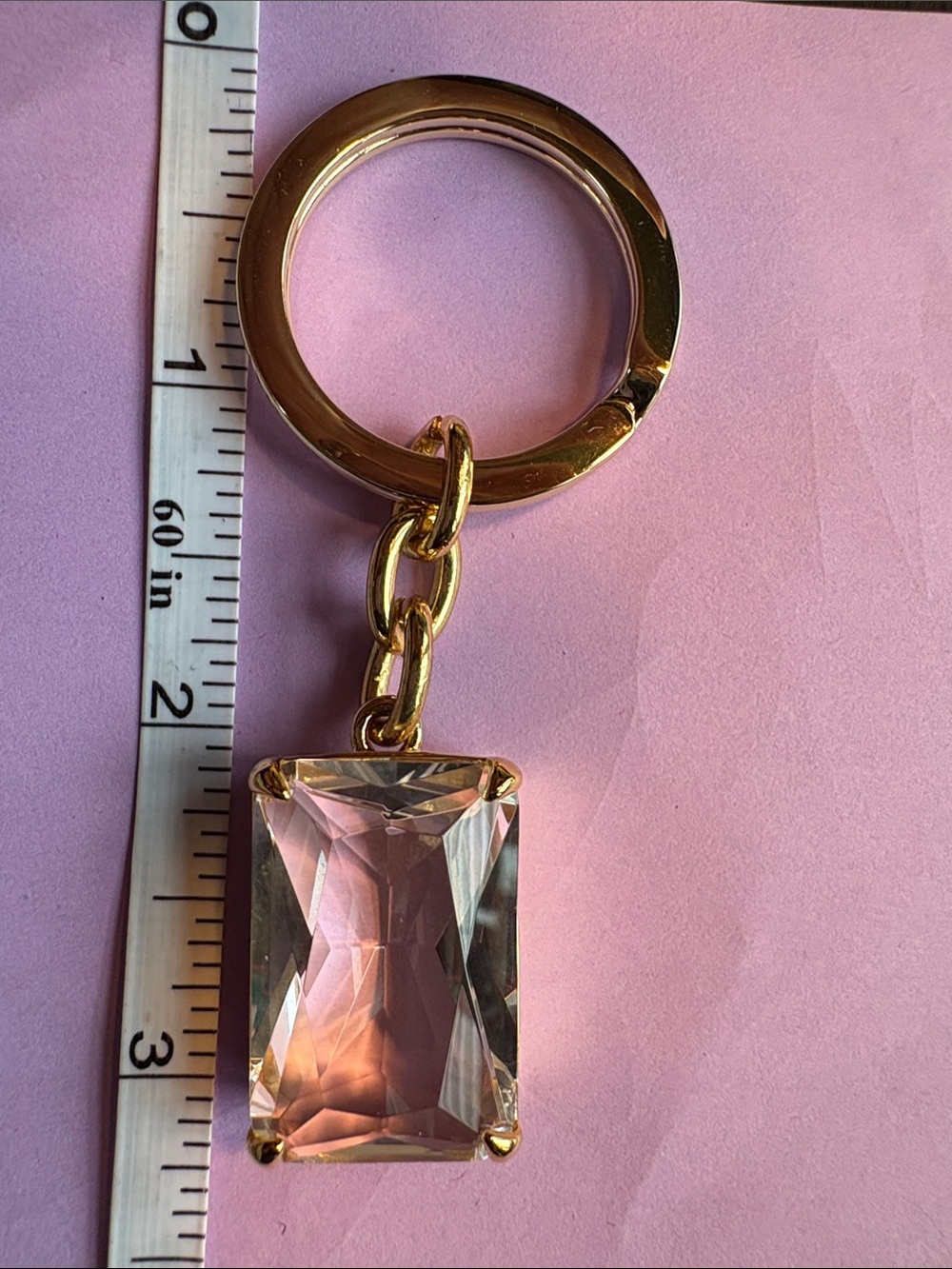 Coach Gold Key Ring with Clear Faceted Crystal Charm